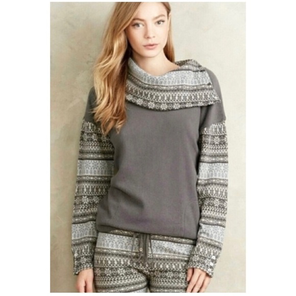 ANTHRO Saturday Sunday Fair Isle Studio Fleece Wool Pullover Lounge Sweater Gray - Picture 8 of 9